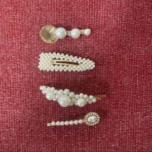 FREE SHIPPING - Pearl & Gold Vintage Classic Look Hair Clips Barrettes Pins